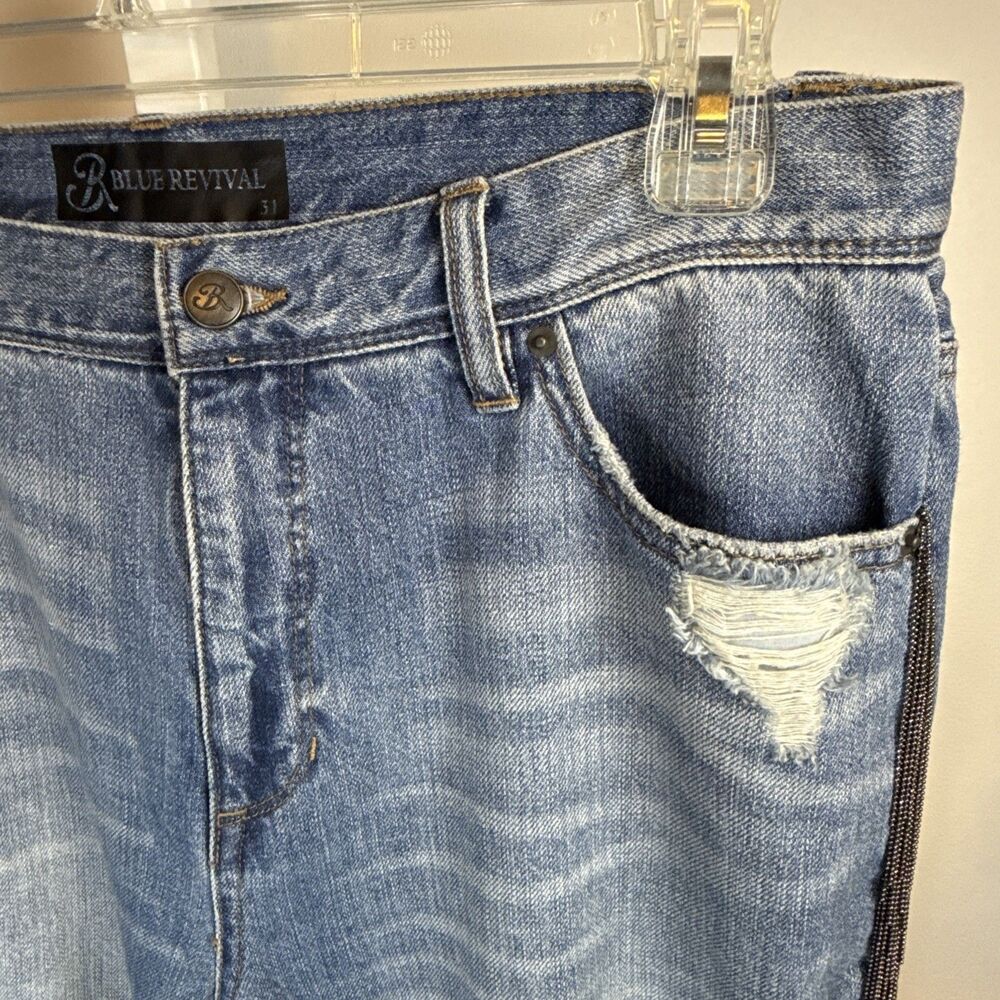 Blue Revival Jeans 31 Punk Goth Chain Distressed Grunge Street Wear Festival - Picture 5 of 11